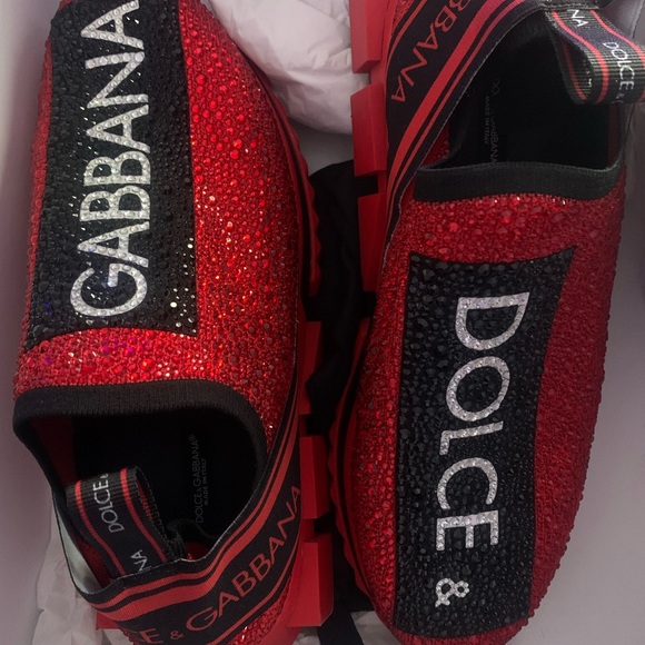 Dolce & Gabbana Sorrento Embellished Logo Slip-On Knit Sneakers - Picture 2 of 3